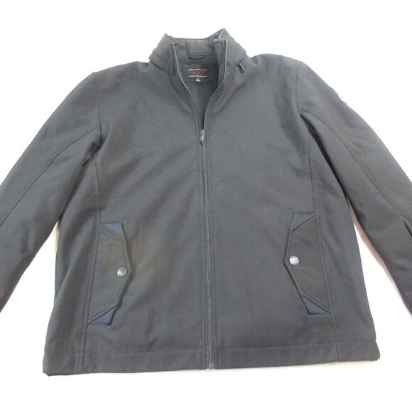 Tumi Track Jacket Mens Large Black Soft Shell Sportswear Long Sleeve Hood Zip-Up